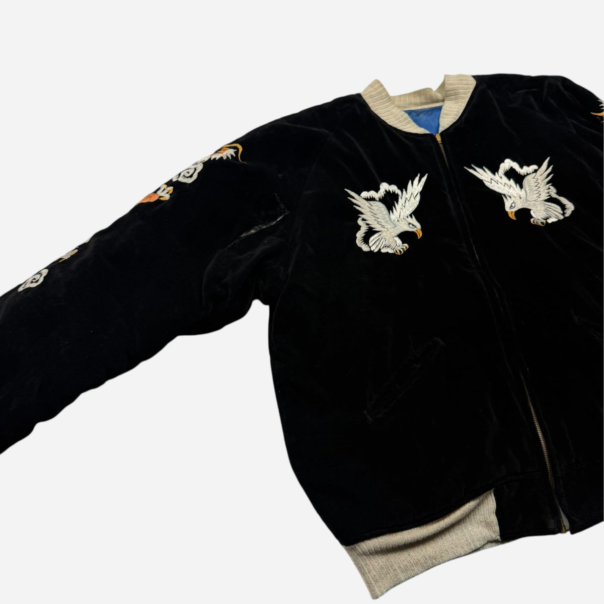 1940s Black & blue Japan reversible souvenir jacket (L)